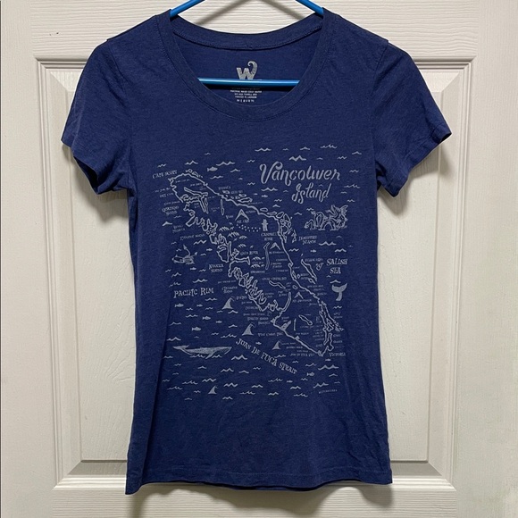 WESTCOASTEES Tops - WESTCOATEES | Graphic Tee | Vancouver Island Map | Heather Blue |T-shirt |Size M